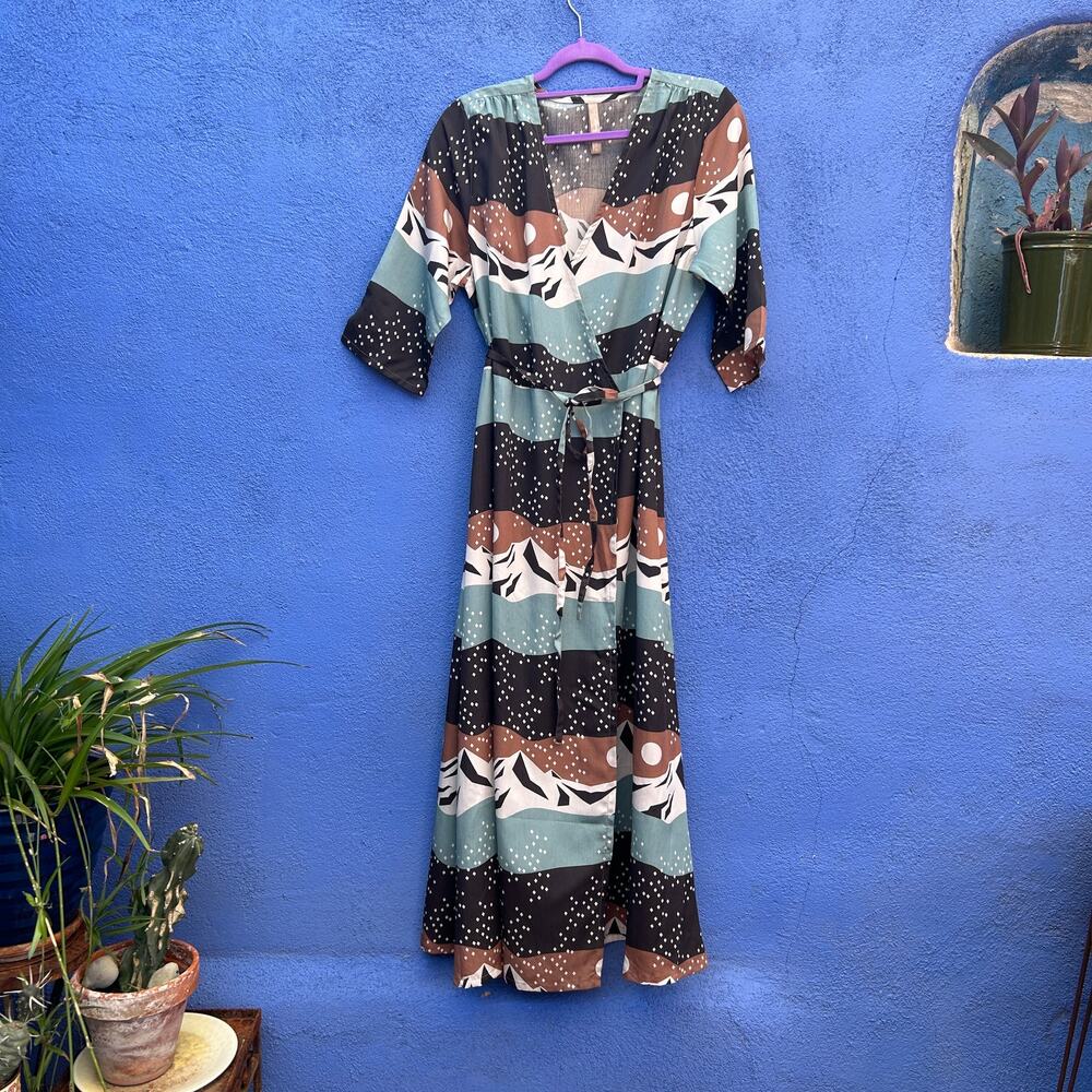 Mata Traders Teal Black Brown Maxi Wrap Dress